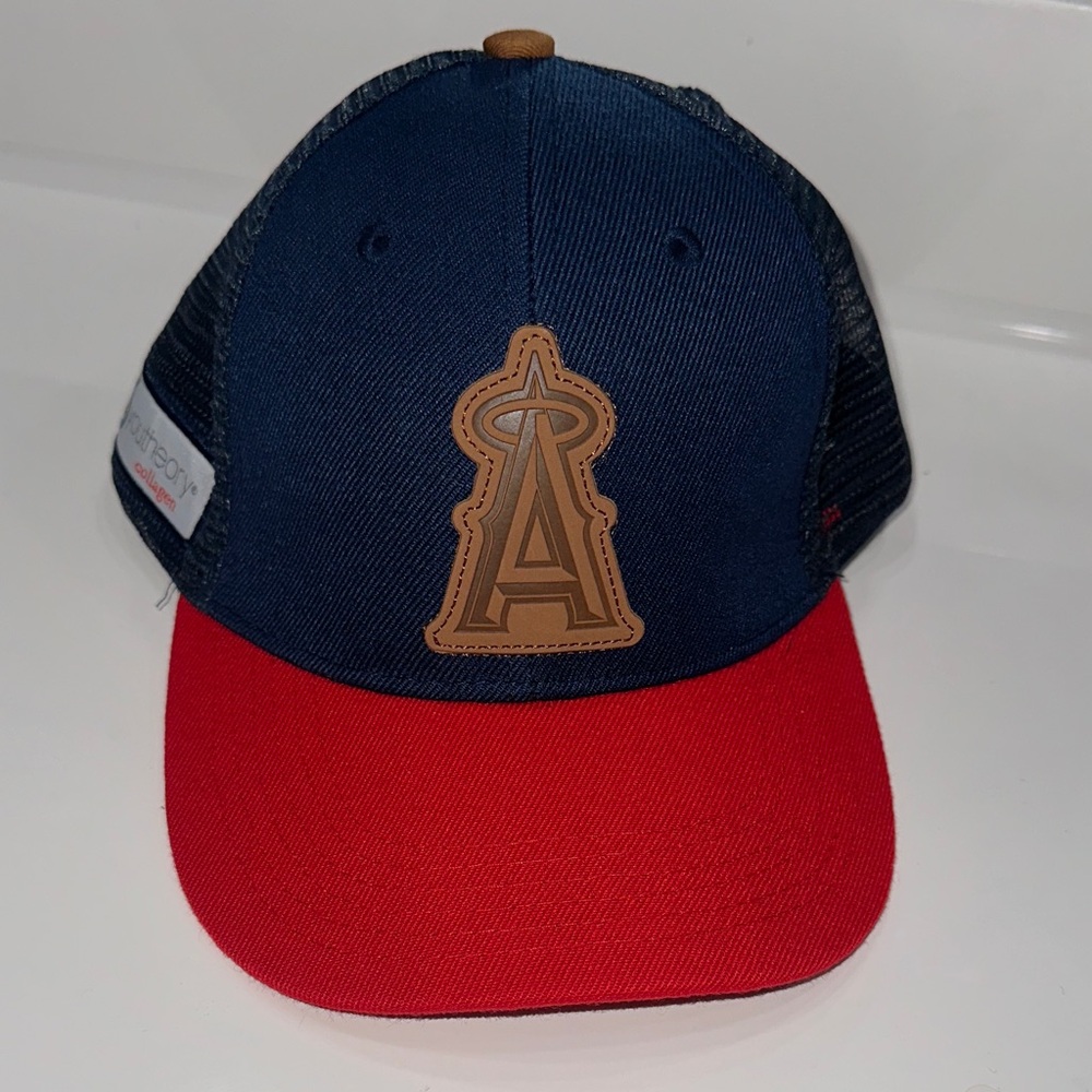 ANGELS Trucker Mesh Hat strapback California Anaheim LA MLB Leather Logo Patch